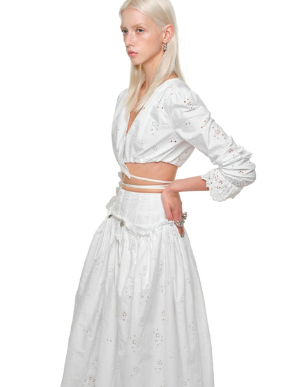 White Dual-Waist A-Line Skirt 