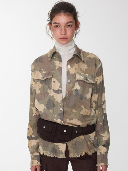 Vintage Camo Raw-Edge Tailored Shirt