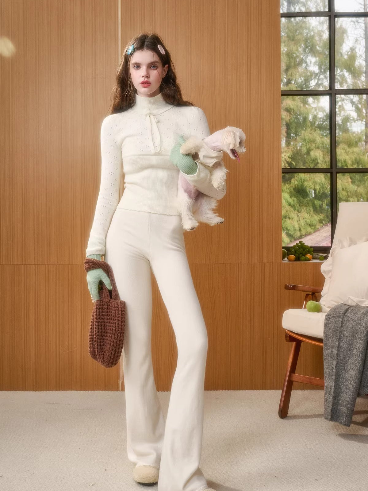 Wool-Blend Vintage Top &amp; Ruffle Pants Set