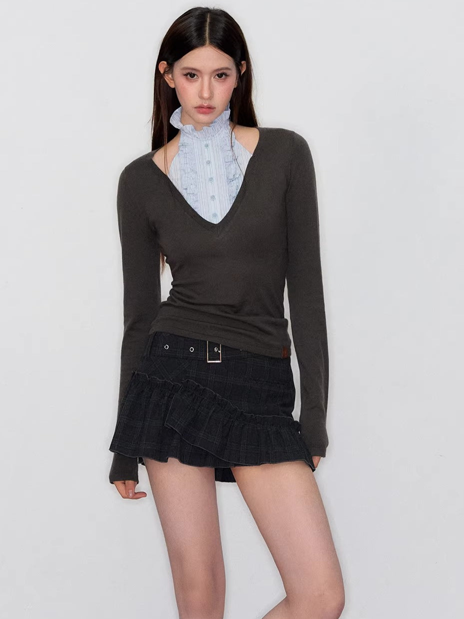Patchwork Layered-Effect Knit Top