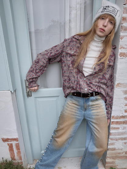 Vintage Camo Studded Horsehair Leather Belt