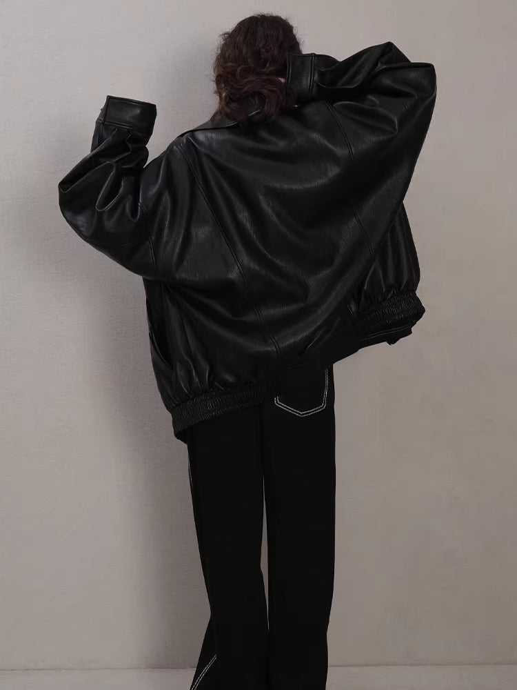 Layered Soft Leather Relaxed-Fit Jacket