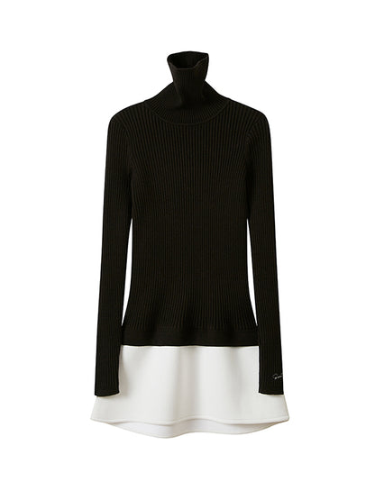 Turtleneck Faux Two-Piece Sweater Dress