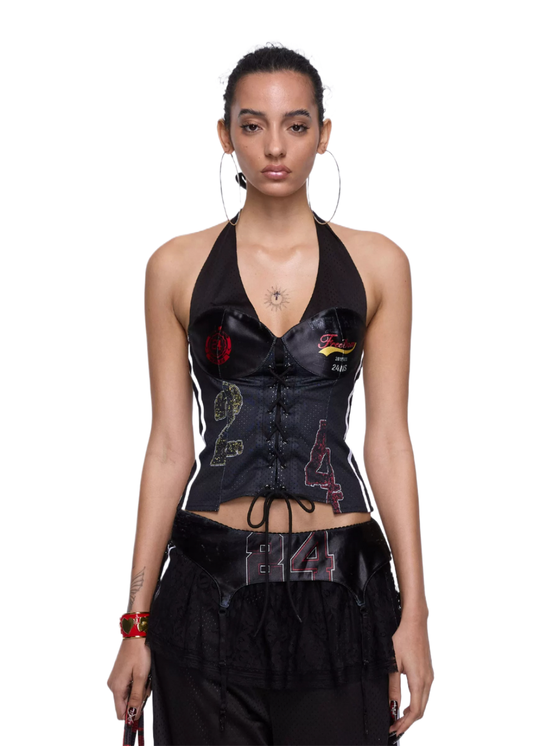 24ANS Asymmetric Printed Halterneck Jersey Cami