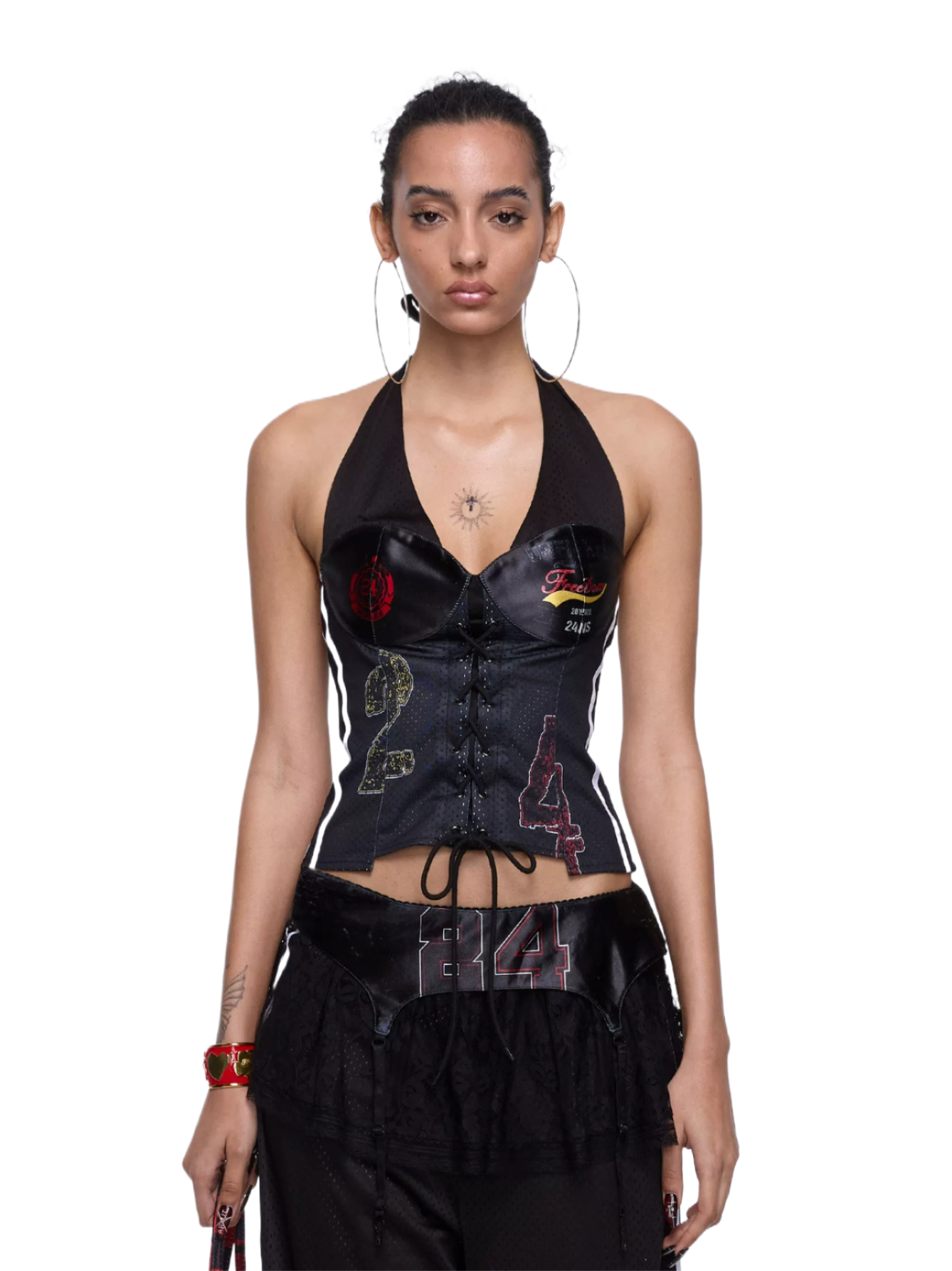 24ANS Asymmetric Printed Halterneck Jersey Cami