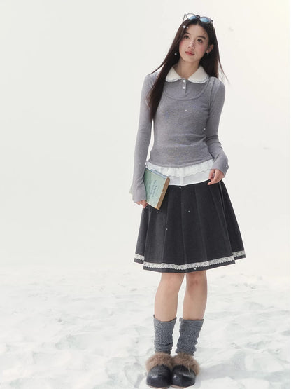 Faux Layered Knit Long Sleeve T-Shirt