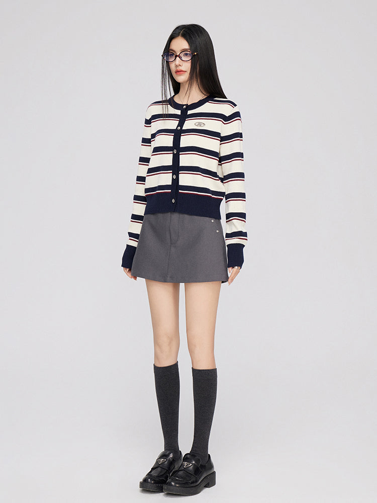 Color-Block Striped Knit Cardigan