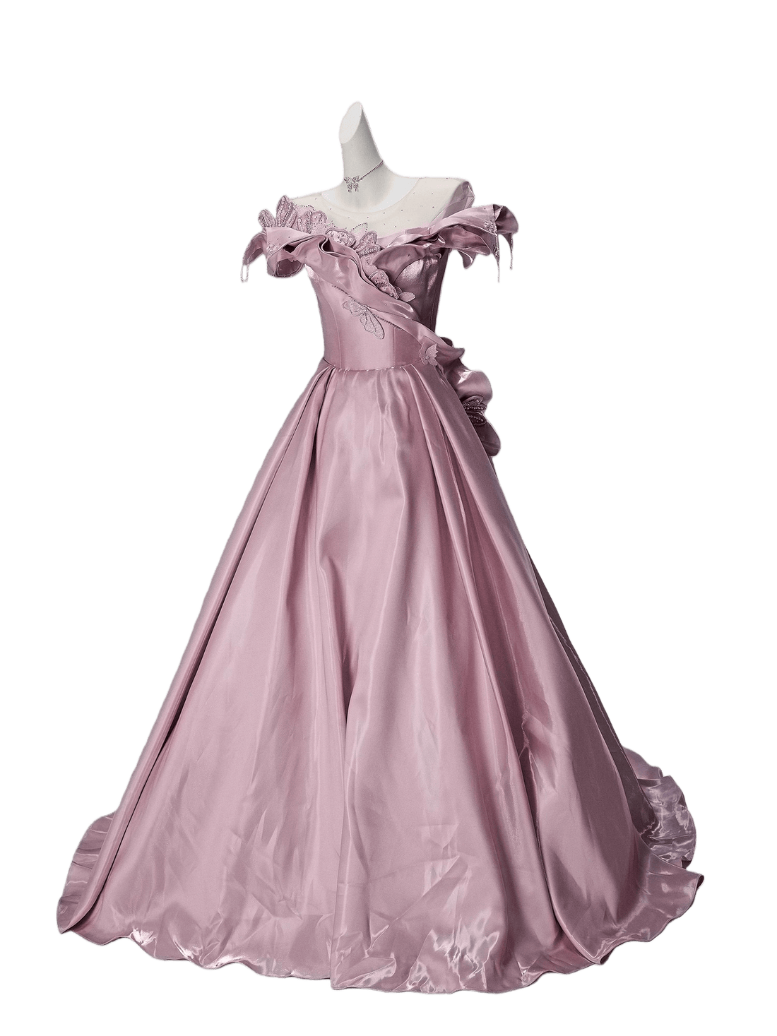 Peachcore Satin Bloom Couture Gown