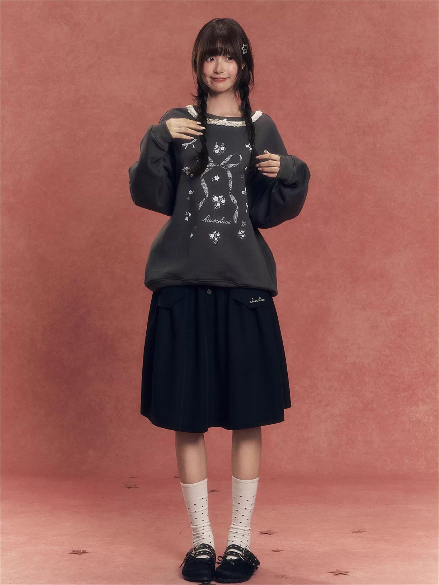 Vintage Lace-Trim Loose Sweatshirt