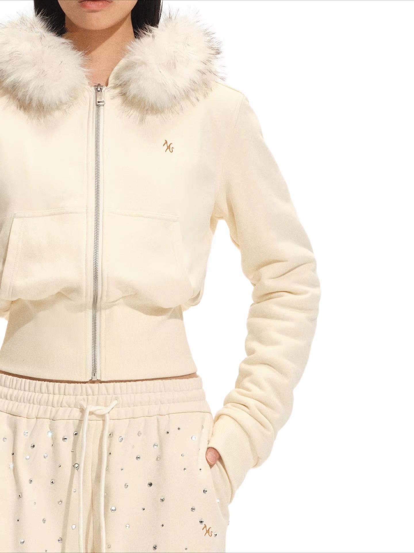 Detachable Faux Fur Collar Hooded Fitted Jacket