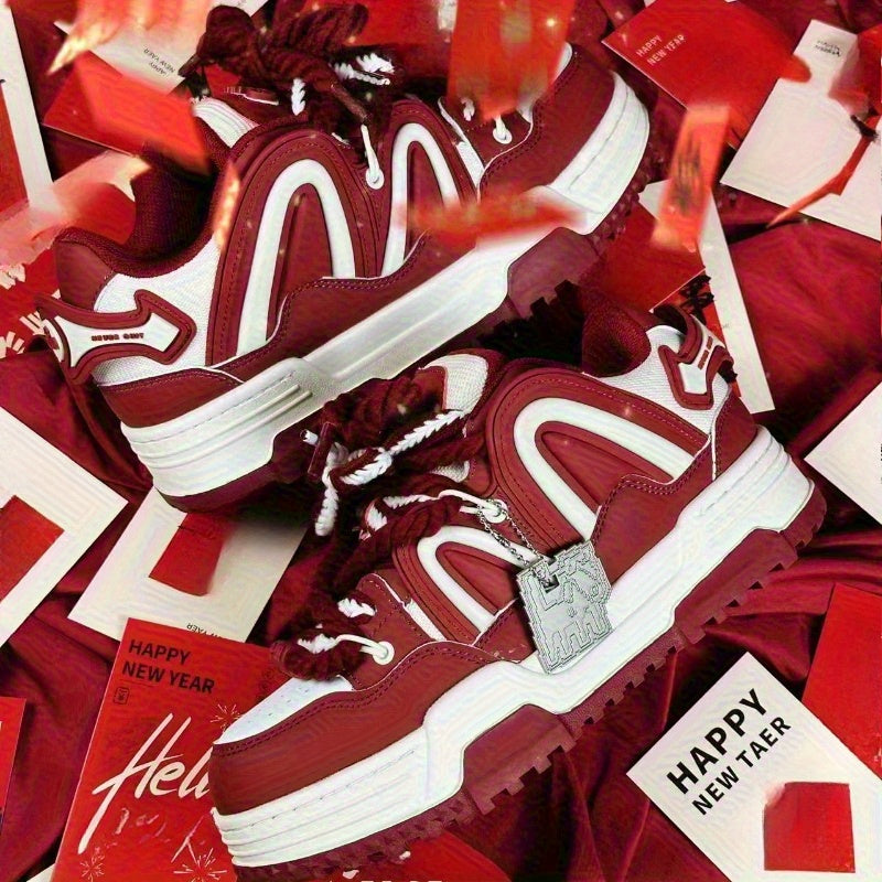 Burgundy Low-Top Casual Sneakers