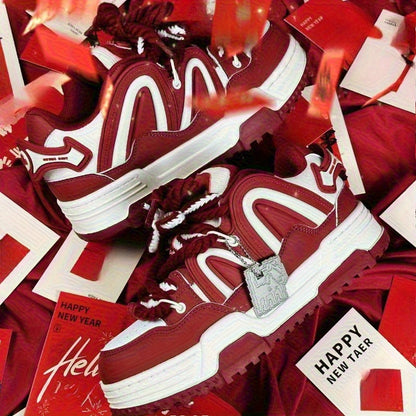 Burgundy Low-Top Casual Sneakers