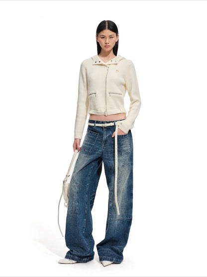 Garde Wool Ribbed Hooded Knit Cardigan