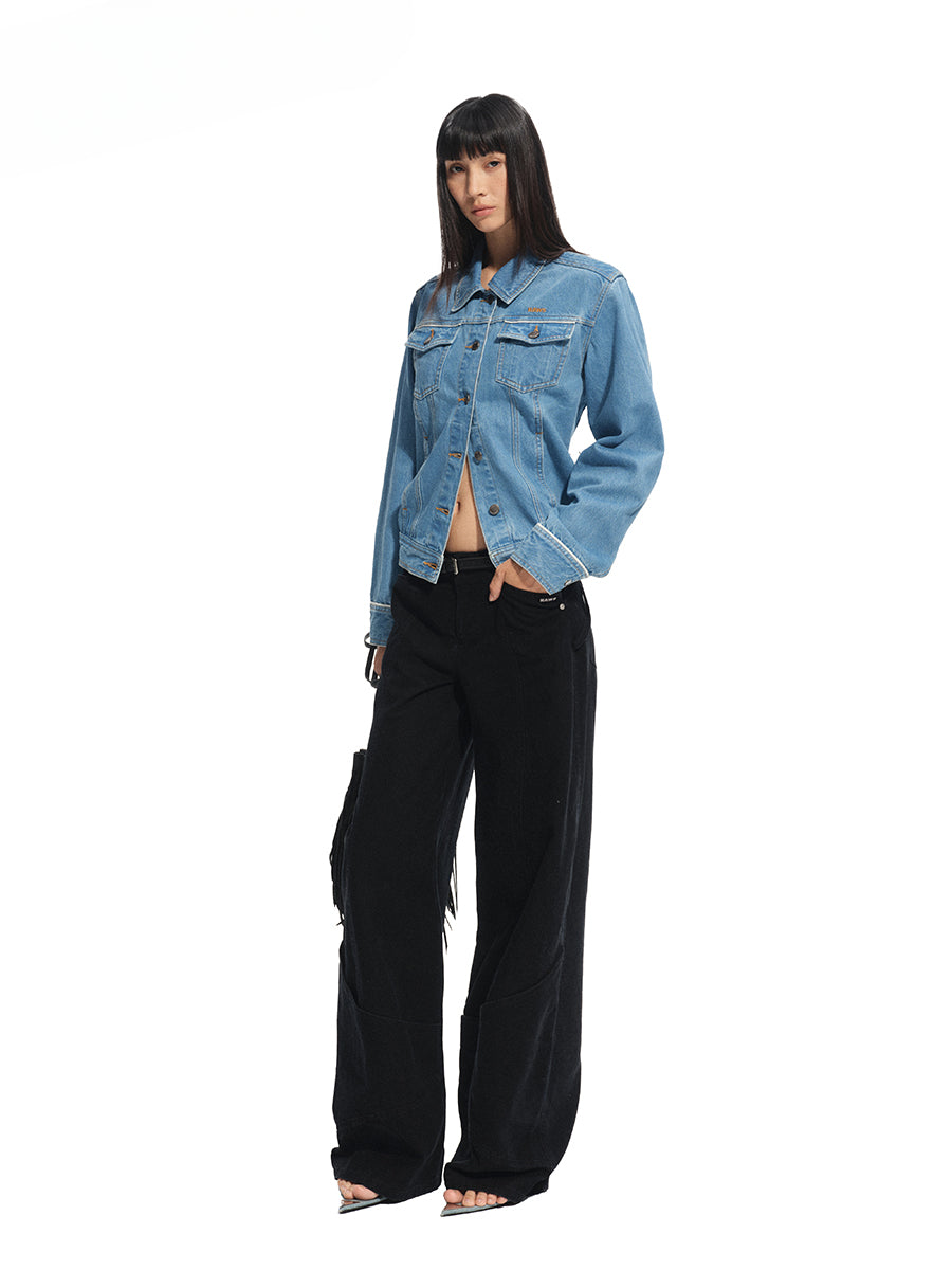 Modern Denim Regular-shoulder Structured Cropped Jacket - CHINASQUAD