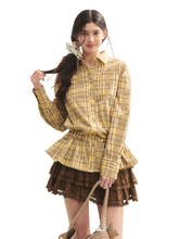 Ruffled Hem Waist-Cinching Checked Shirt - CHINASQUAD