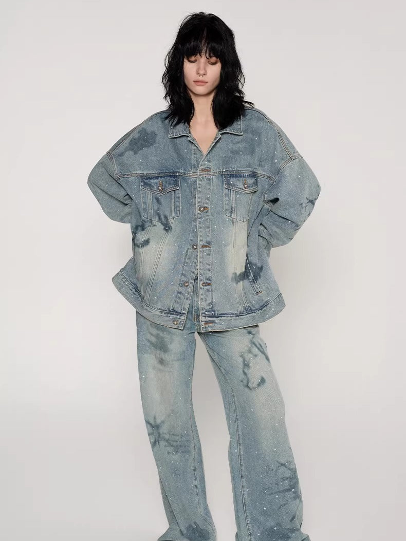 Rhinestone Nautical Map Denim Jacket