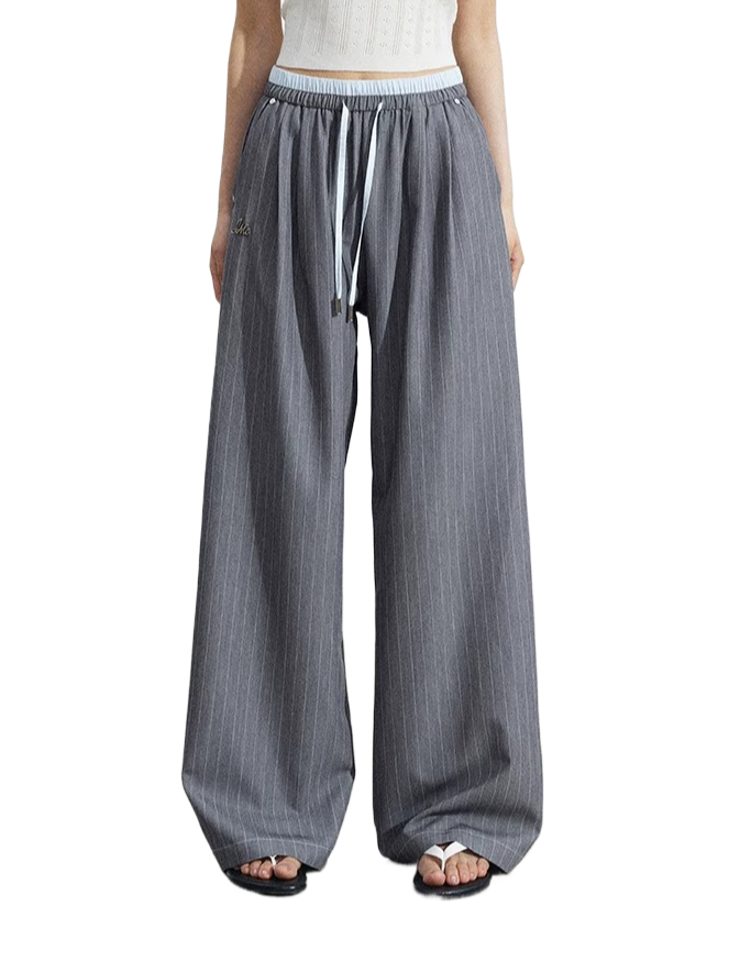 Contrast Stripe Tailored Wide-Leg Trousers
