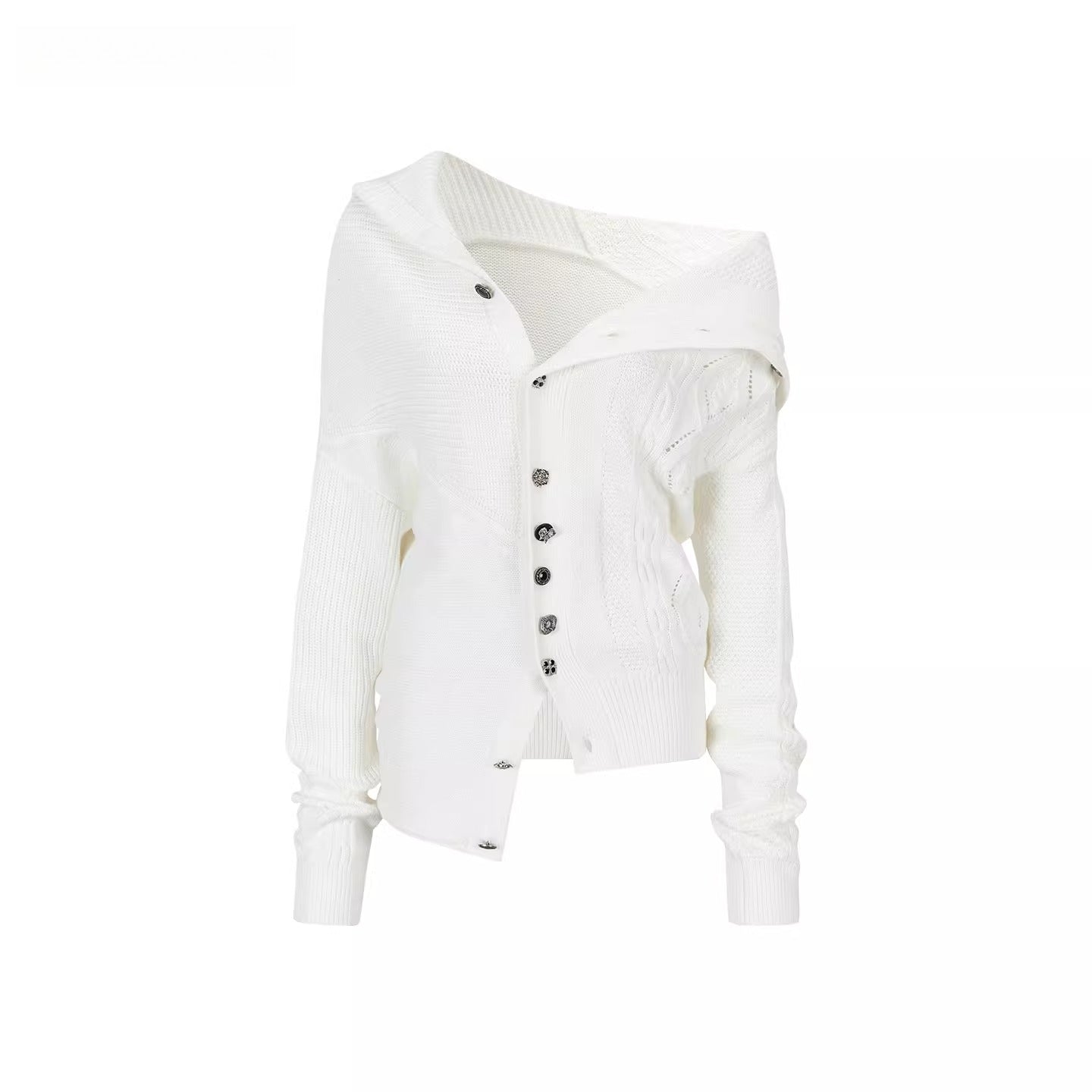 Oversized Collar Asymmetric Knit Sweater Jacket