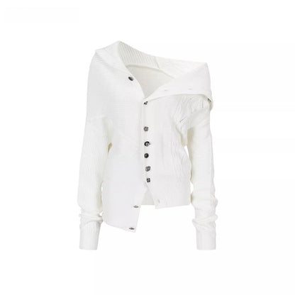 Oversized Collar Asymmetric Knit Sweater Jacket
