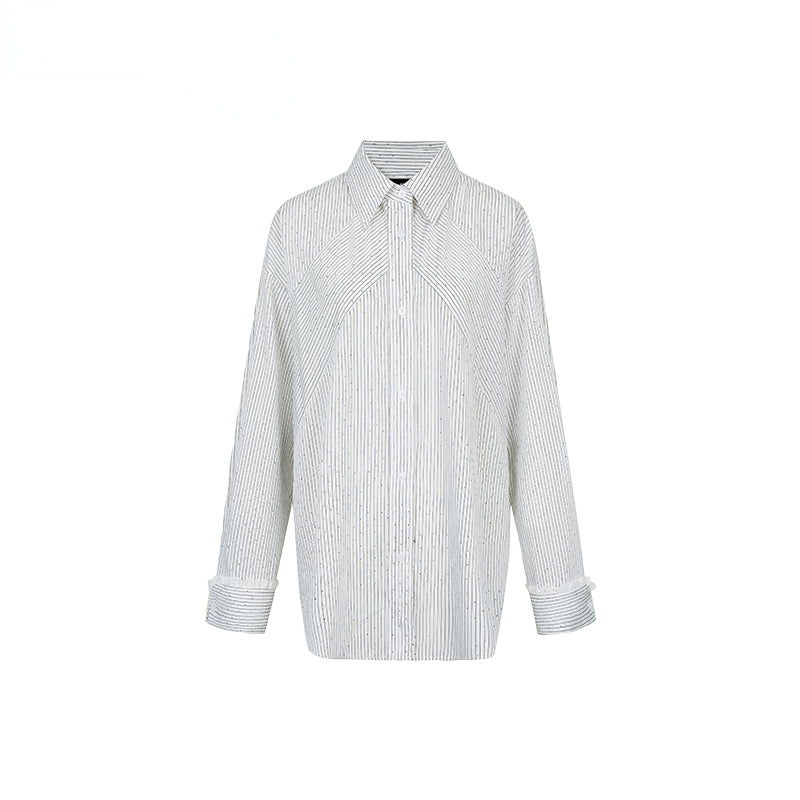 Shiny Rhinestone Striped Lace Patchwork Shirt &amp; Skirt - CHINASQUAD