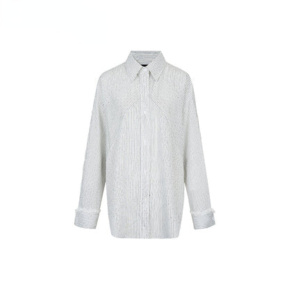 Shiny Rhinestone Striped Lace Patchwork Shirt &amp; Skirt - CHINASQUAD