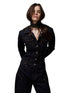 Raw Denim Wide-Shoulder Waist-Cinching Jacket Set - CHINASQUAD