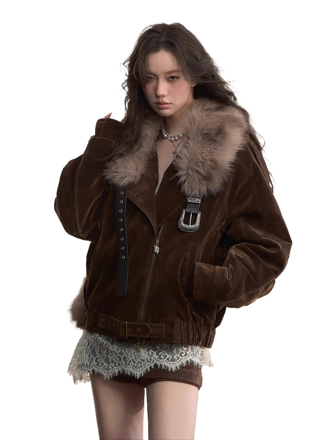 Belt Detail Retro Corduroy Down Jacket