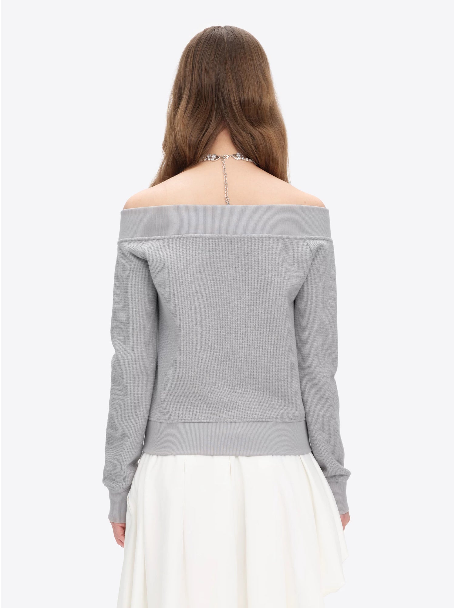 Shimmer Waffle Off-Shoulder Sweatshirt