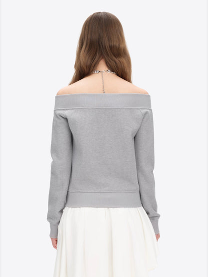 Shimmer Waffle Off-Shoulder Sweatshirt