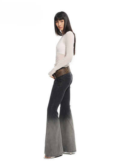 Twill Washed V-Waist Stretch Micro-flare Pants - CHINASQUAD