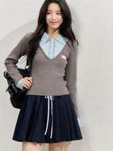 Brown & Navy College Pleated Skirt - CHINASQUAD