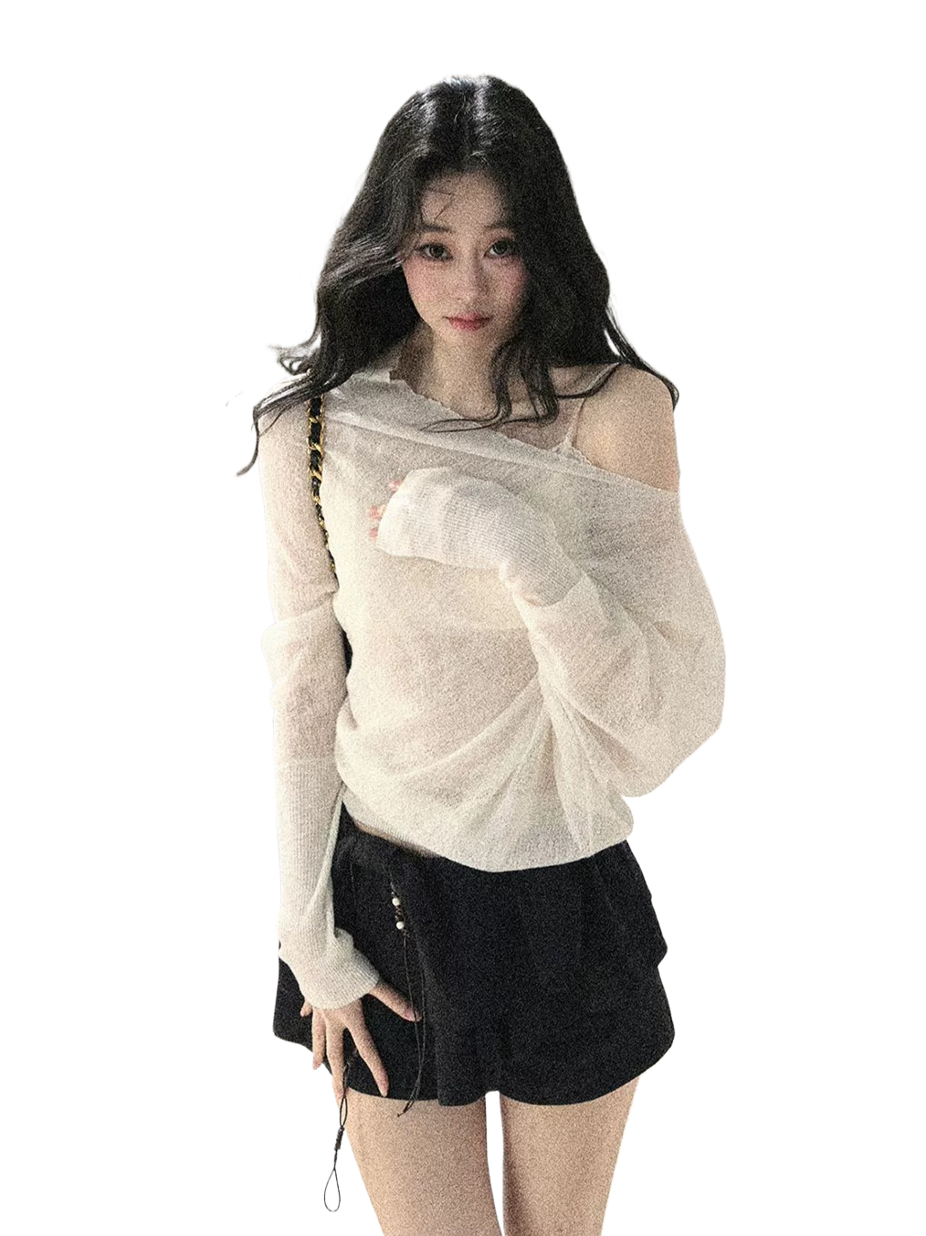Sheer Off-Shoulder Sun Protection Knit Top Set