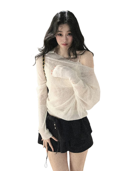 Sheer Off-Shoulder Sun Protection Knit Top Set