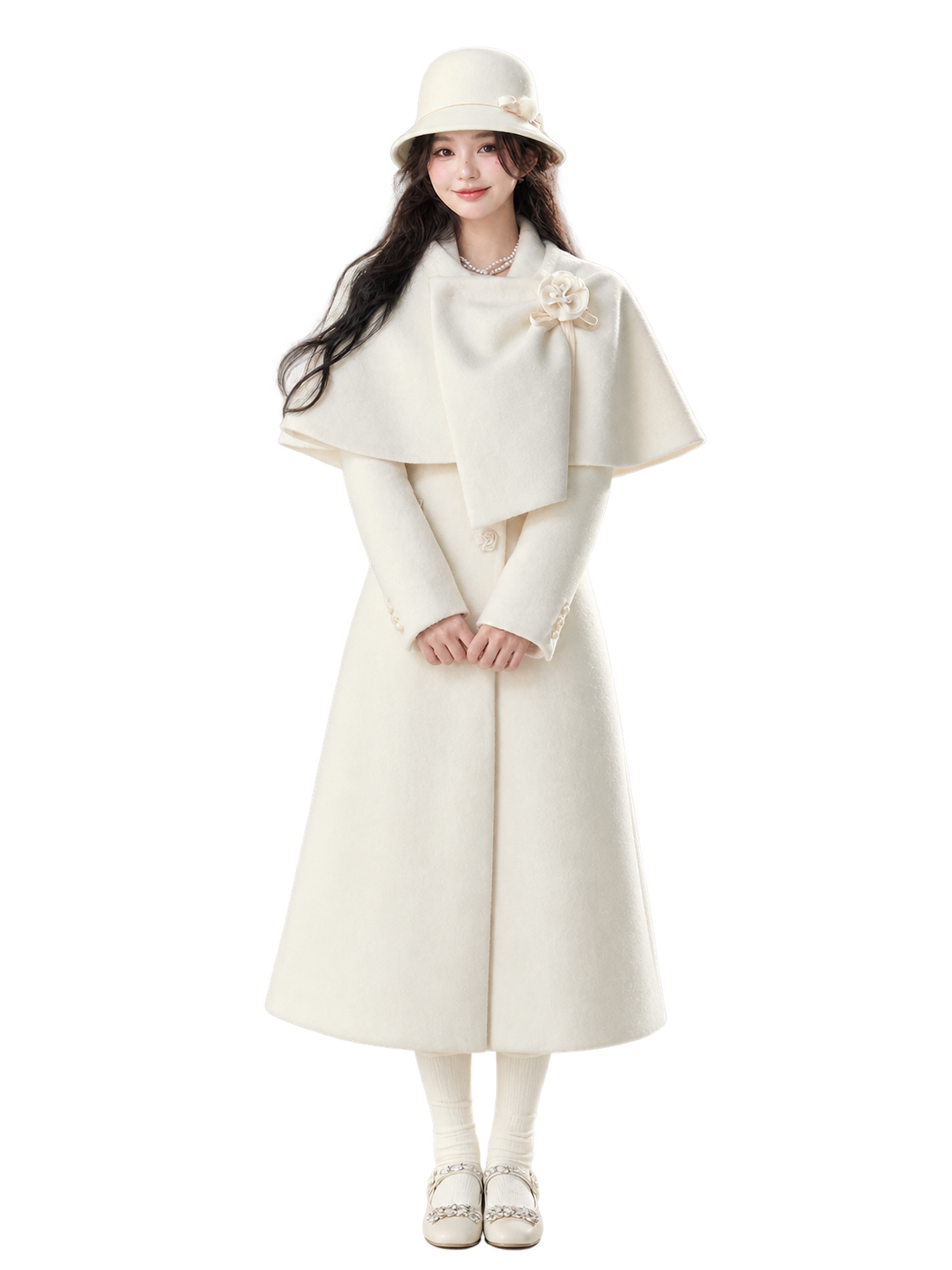 Long-Pile Wool Cape Coat