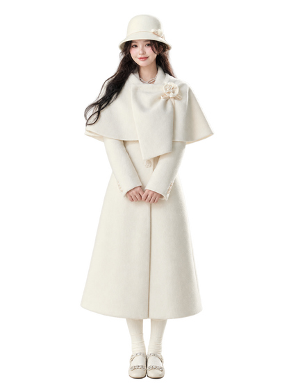 Long-Pile Wool Cape Coat