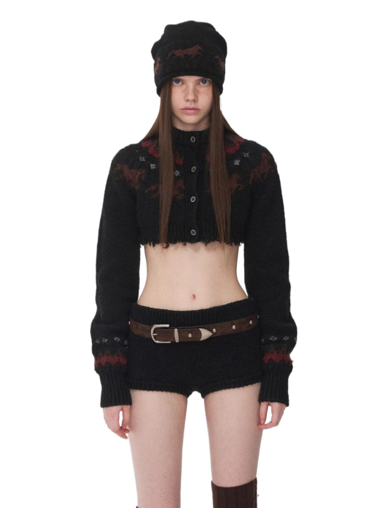 Fair Isle Pony Jacquard Knit Short Cardigan &amp; Shorts Set