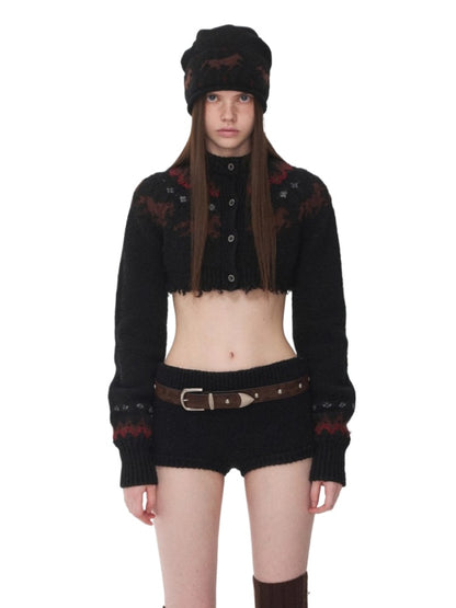 Fair Isle Pony Jacquard Knit Short Cardigan &amp; Shorts Set