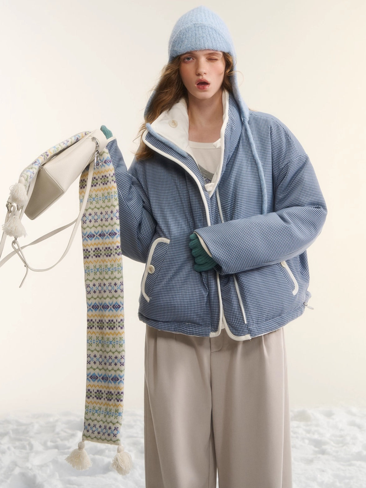 Reversible Checkered Short Down Jacket