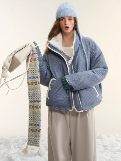 Reversible Checkered Short Down Jacket