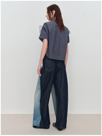 Spliced Fake Two-Piece Wide-Leg Jeans - CHINASQUAD