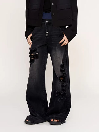 Black-Whisker Straight-Leg Denim Jeans