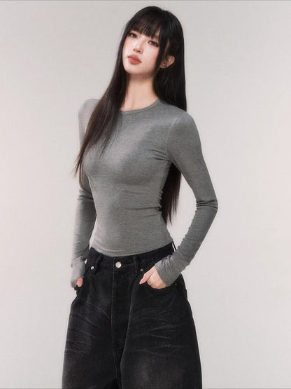Waist-Cinching Long-Sleeve Crewneck Base Tee