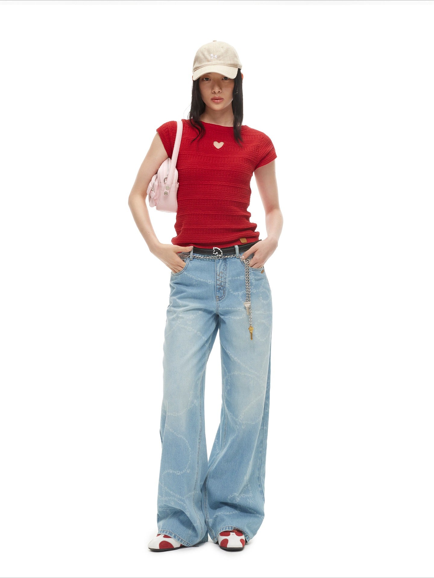 Heart Cut-Out Linen Blend Slim Tee