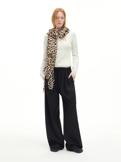 Drawstring Wool-Blend Wide-Leg Pants