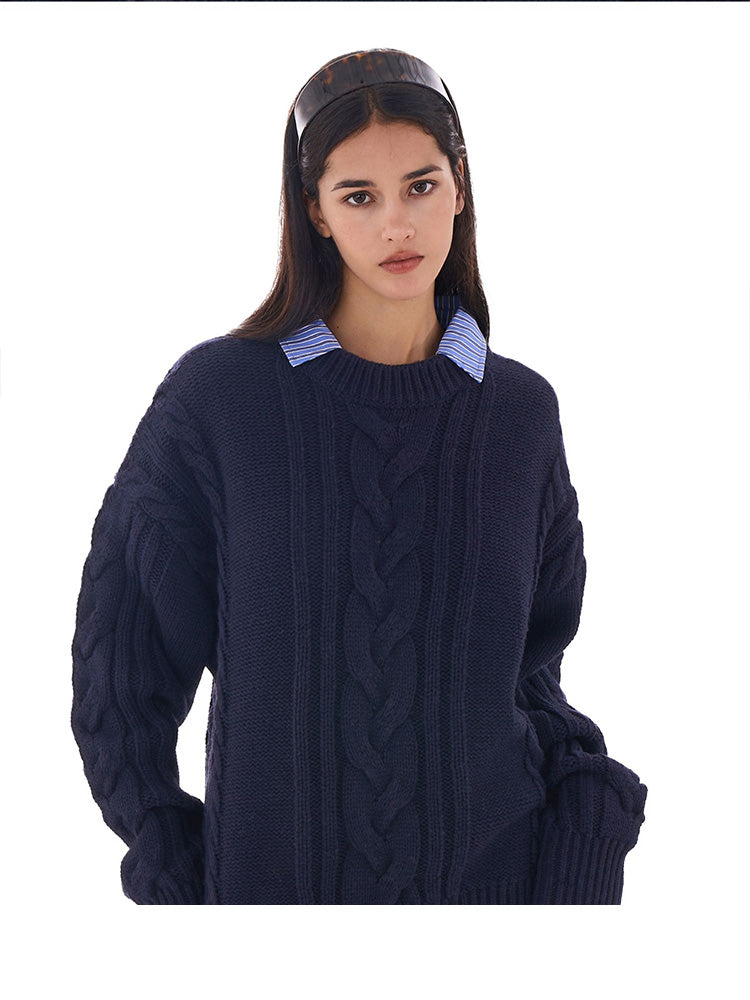 Detachable Collar Oversized Cable Sweater