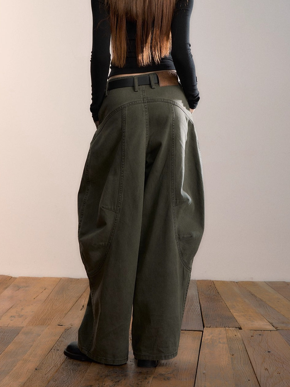 Army Green Relaxed Wide-Leg Pants
