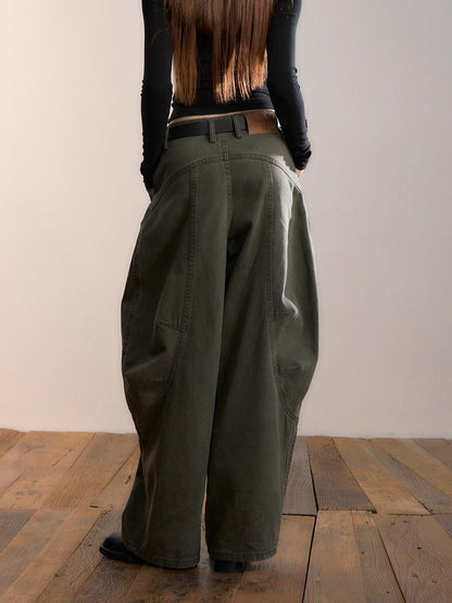 Army Green Relaxed Wide-Leg Pants