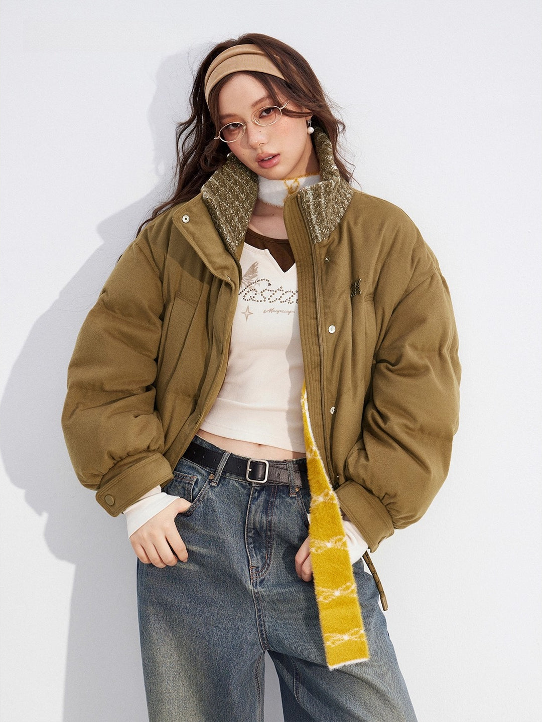 Wool-Blend Knit Spliced Down Jacket