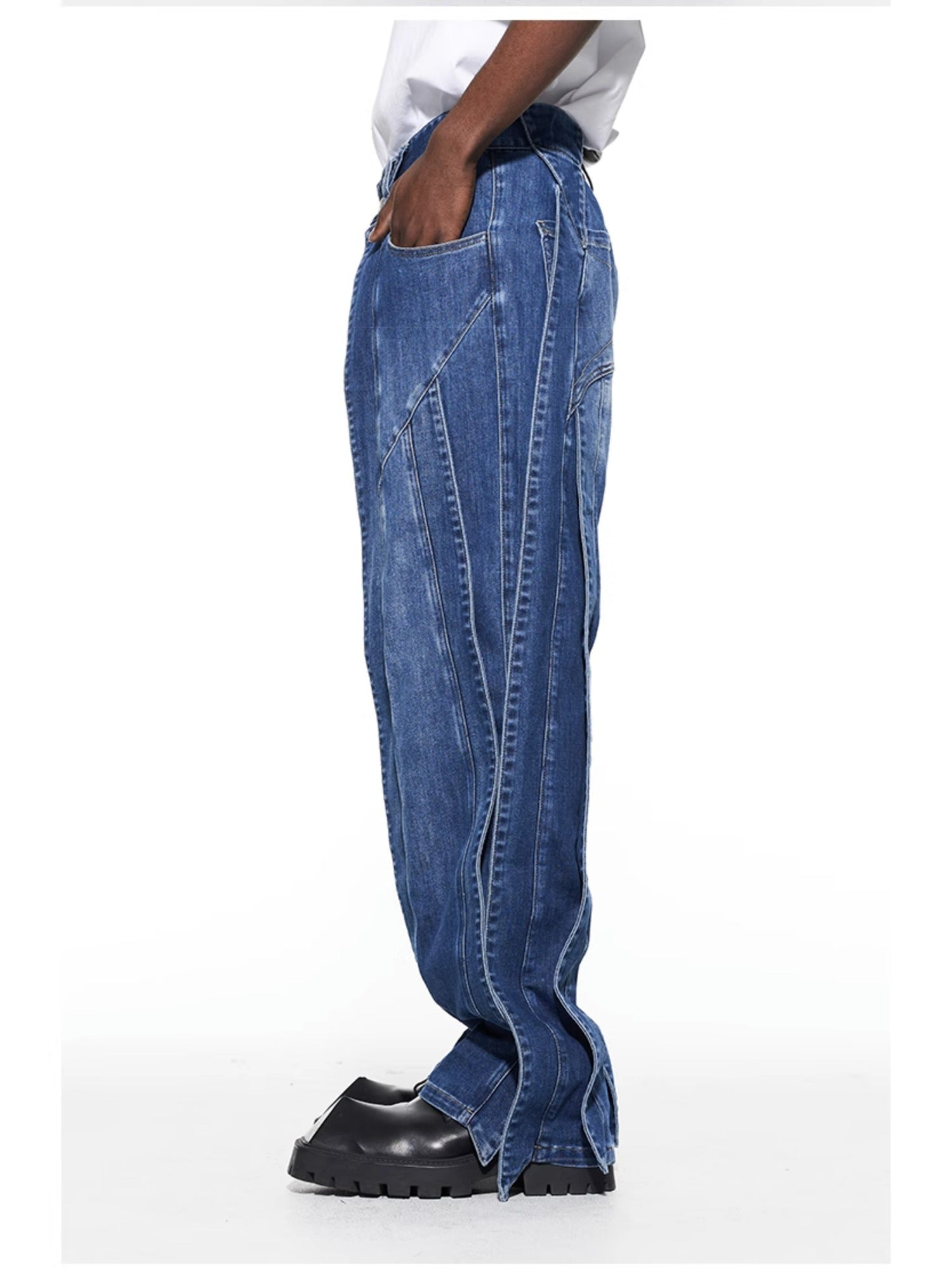 3D Cut Washed Denim Relaxed Jeans