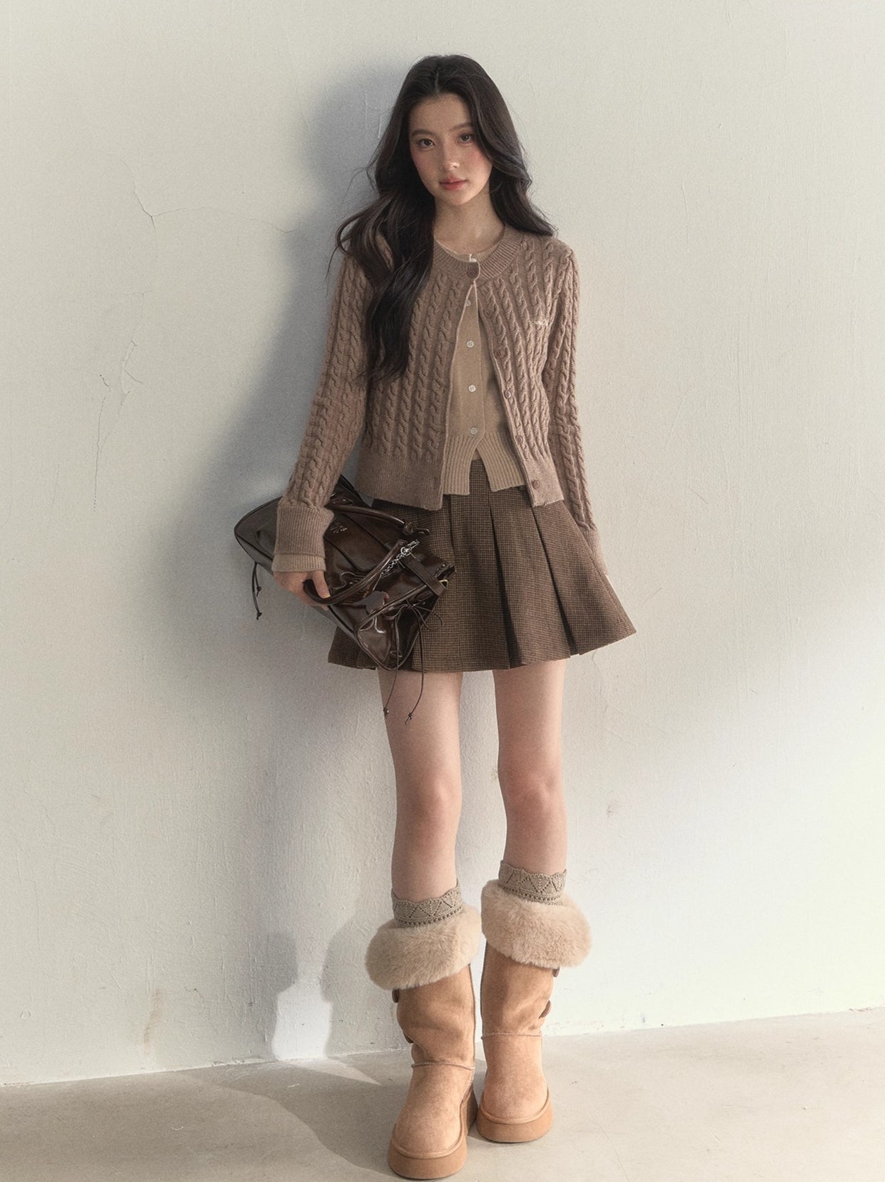 “Hazelnut Latte” Detachable Collar Retro Knit Cardigan